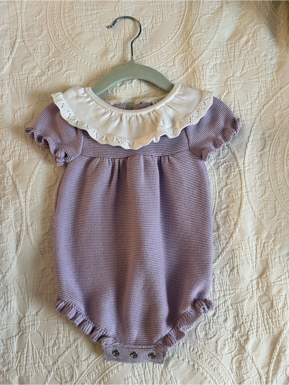 Janie and Jack Lavender Knit One-Piece with White Ruffle Collar, Size 0-3